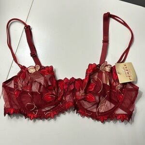 NWT Simone Perele Red See Through Bra Size 36